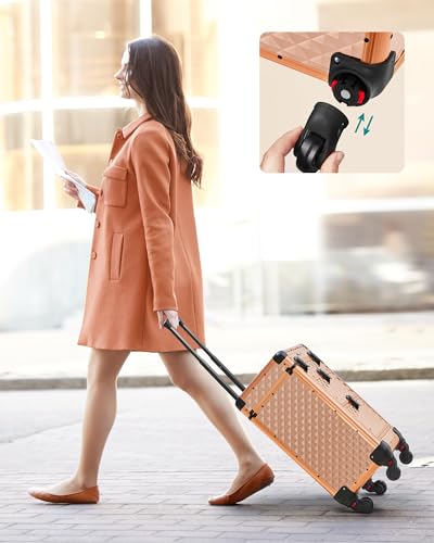 SONGMICS Kosmetikkoffer Trolley, Schminkkoffer 2 Schubladen, Friseurkoffer groß, Make-up Koffer, 34 x 24 x 56 cm, Rollen 360° drehbar, Reisen, Friseure, Geschenkidee, Champagnergold JHZ008A01