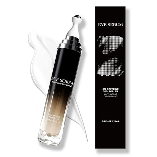 Eye Cream with 360° Roller, Anti Aging Treatment for Wrinkles & Fine Lines, Caffeine Under Eye Serum for Dark Circles & Puffiness, Retinol Peptides, 0.5 fl oz