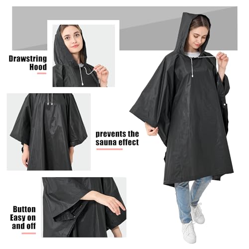 Rain Ponchos for Adults Reusable 2 Pack Waterproof Lightweight for Women and Men with Drawstring Hood2