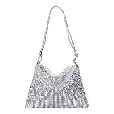 MEMOFYND 1 borsa a tracolla con diamanti alla moda, accessorio per cene alla moda, semplice pochette, elegante borsa da donna, organizer portatile, adatto per matrimonio, ballo di fine anno (argento),