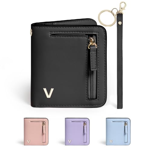 Image of COSHAYSOO RFID Wallet Women Small Wallets Initial Letter Slim Thin Bifold Credit Card Cash Coin Holder, Personalized Easter Basket Stuffers Birthday Gifts for Female Coworker Teen Girls Black V