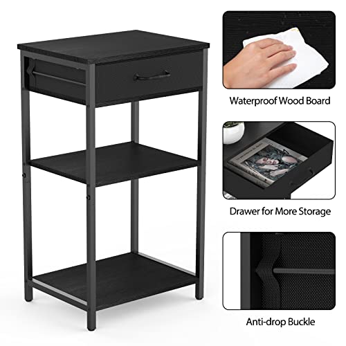 Small Printer Stand 3 Tier Printer Table For Home Office Printer Shelf With Storage Fax Printer Organizer Rack For Desk Side Shelf Stand Modern Black Nightstand With Drawer For Bedroom Living Room #TOP1