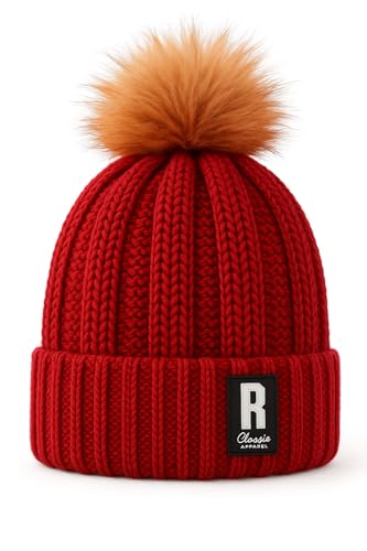 Touca Gorro feminino de Inverno com Pompom, Tricotado, Forrado com Pompom (BR, Alfa, ?nico, VERMELHO