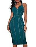 whoinshop Women's Bandage Halter V Neck Midi Cocktial Bodycon Club Party Dress Green XL