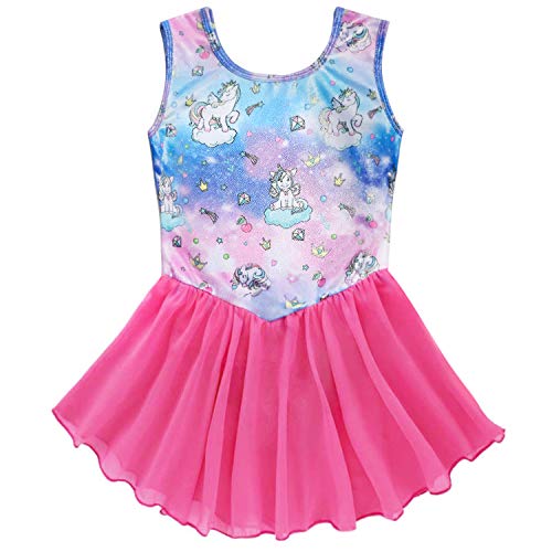 Sylfairy Leotards for Girls Gymnastics, Wrap Skirted Leotard for Girls Ballet Rainbow Unicorn