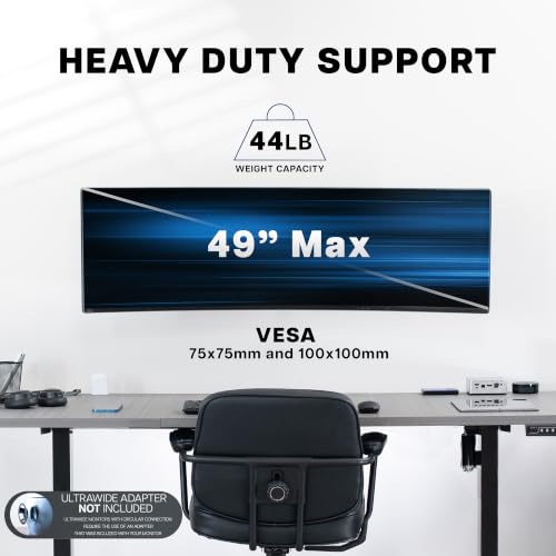 Image of VIVO Single Ultrawide Heavy Duty Monitor Mount Wall Bracket, Height Adjustable up to 6.3 inch, Screens up to 49 inch with Max VESA 75x75mm and 100x100mm, Black, MOUNT-VW49A