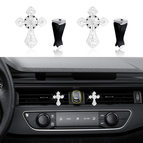 Image of 2PCS Car Air Vent Clip, Car Diffuser, Bling Car Dashboard Air Vent Trim Clip, Cross Air Conditioning Outlet Clip for Women Girls, Silver