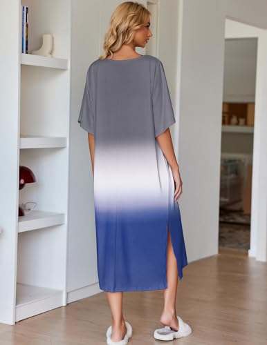 Image of Ekouaer Women's Nightgown Short Sleeve Sleepshirt Long Loungewear Casual Maxi Lounge Dress House Dresses with Pockets