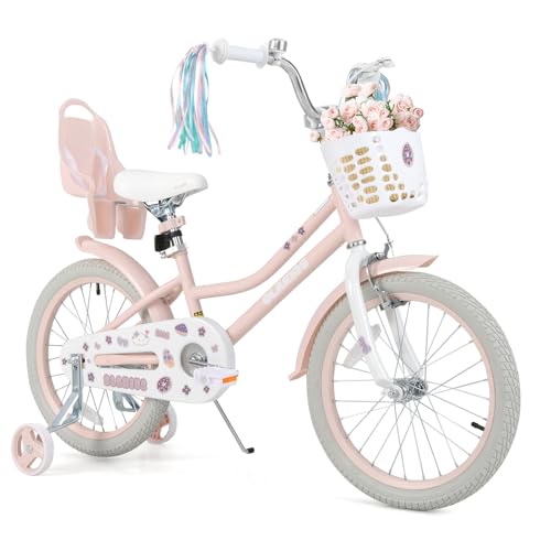 Image of Olakids Kids Bike, 12 14 16 18 20 Inch Girls Bicycle with Doll Seat Basket Adjustable Seat and Handlebar, Handbrake and Coaster Brake