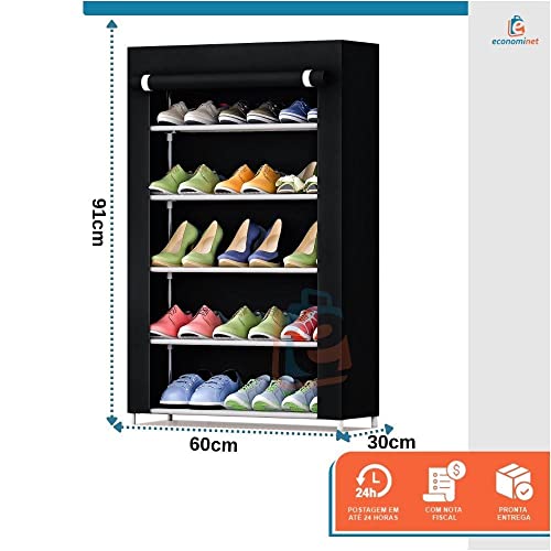 Sapateira Organizadora com 5 Prateleiras 15 Sapatos Calçados e Objetos (Preto)