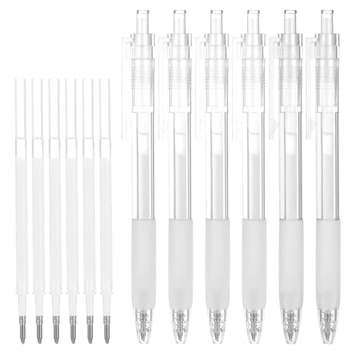Yuanchu 6Pcs Fine Tip Glue Pens Quick Dry Roller Glue Pen with 6 Refills Apply Like Writing Easy Control Ballpoint Precision Pens for Scrapbooking Card Making Calligraphy Craft Supplies