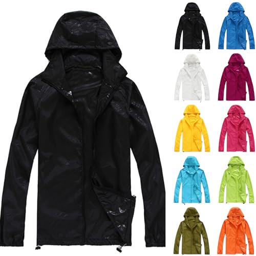 Regenjacke Herren Deals Regenjacke Damen Solide Farbe Sonnenschutz Jacke Damen-Regenjacke, Einfarbig, Übergröße, Mit Kapuze, Winddicht, Lockerer Mantel, Wasserdicht, Aufbew Regenkleidung Damen Sale
