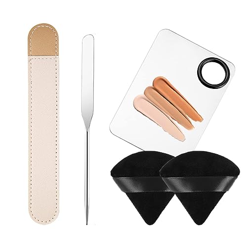 INOG Picasso Korean Makeup Spatula, Foundation Spatula Korean, Spatula For Makeup, Korean Foundation Spatula Eye Shadow Eyelash Nail Art Spatula (Spatula/Palette+Powder Puff),1 Count