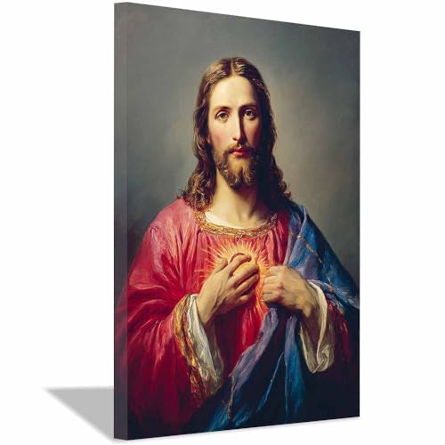 ZAMAEIU Cuadro sobre Jesús Revelando la imagen del corazón Impresiones En Lienzo Póster Jesús Religioso para Baño Sala de Estar Pasillo Pasillo del dormitorio（multicolores-50x70cm Enmarcado
