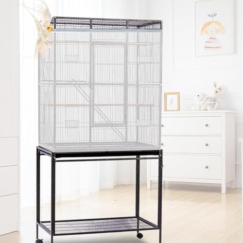 ASOCEA Bird Cage Seed Catcher Adjustable Bird Cage Cover Soft Nylon Mesh Net with Drawstring Birdcage Skirt Feather Guard for Round Square Cages (White, 118 * 31.5in/300 * 80cm)