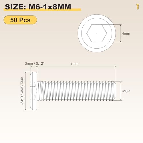 Image of METALLIXITY Flat Head Hex Socket Cap Screws Bolts(M6-1x8) 50Pcs, 304 Stainless Steel Hex Socket Furniture Bolts Screws - for Furniture Woodworking Project, Silver Tone