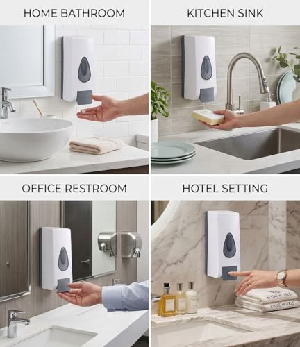 Image of Premium Wall Mounted Soap Dispenser | Elegant Design with Refillable Bottle | Liquid Hand Wash Dispenser for Bathroom & Kitchen | Manual Push Button Operation White