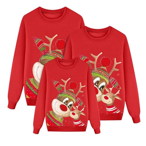 Weihnachtspullover Familie Set Rentier Muster Pullover Lustig Rundhals...