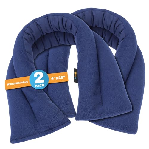 Image of SunnyBay Microwavable Heating Pads, Microwavable Moist Heated Neck and Shoulder Wrap, Versatile Weighted Beanbag Cold Pack or Warm Compress, 2.2 lbs, 26x4 Inches, Navy Blue, Pack of 2