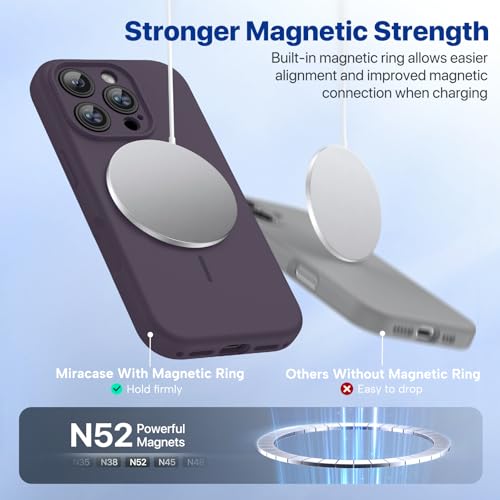 Image of Miracase Magnetic for iPhone 16 Pro Max Case, [Soft Anti-Scratch Microfiber Lining], Compatible with MagSafe, Liquid Silicone Case Shockproof Drop Protection Phone Case for 16 ProMax, Dark Purple