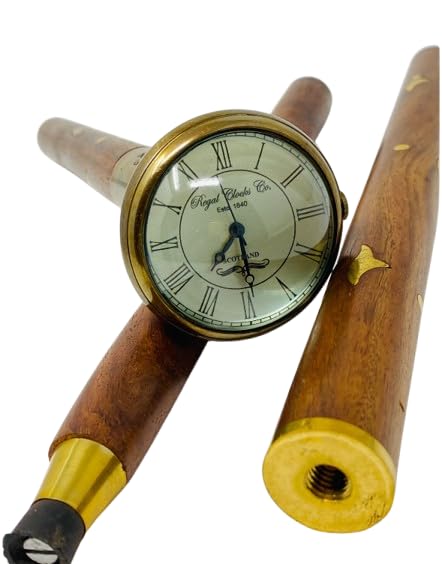 Bastón de madera de latón con mango de reloj, estilo vintage, para regalo náutico