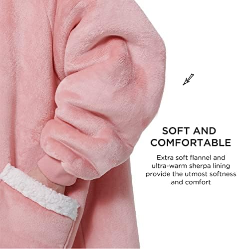 Bedsure Hoodie Blanket Women Pink - Wearable Blanket Hoodie, Sherpa Fleece Snuggle Hooded Blanket Oversized for Men, Warm Comfy Sweater Blanket, Gift for Her, Presents for Women, Pink