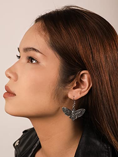 Sacina Gothic Goth Grunge Butterfly Luna Moth Skull Earrings, Gothic Emo Punk Grunge Earrings, Goth Jewelry, Halloween Christmas Jewelry Gift For Women4