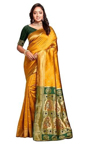 C J Enterprise Women's Pure Kanjivaram Silk Saree Paithani Soft Wedding Sarees With Blouse Piece (Ch...