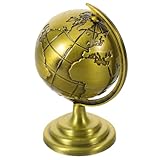 HEALSOPTHY Mini Vintage Metal Rotating Globe Decor, Small Antique Bronze Desk Globe for Office Desktop Ornament