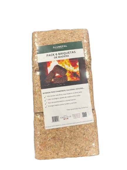 BRIQUETAS DE Madera - Pack 6 Unidades - 6kg Aprox. - Uso para chimeneas, cocinas, Estufas de leña...
