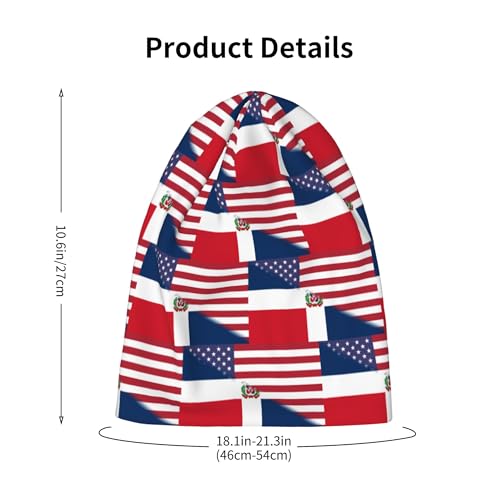 American Flag and Flag of The Dominican Republic Kids Leisure Elastic Knitted Hat Junior Large Size Knit Cap Child Beanie Black2