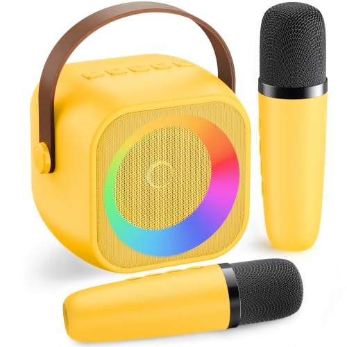 Image of Mini Karaoke Machine for Kids Adults：Portable Bluetooth Karaoke Speaker with 2 Wireless Microphones and Lights for Home Party, Christmas Birthday Gifts for 4-12+ Years Old Girls Boys(Yellow)