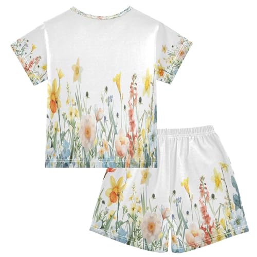 senya Short Sleeve Pajamas Sets Summer Cotton Sleepwear Watercolor Soft Pale2