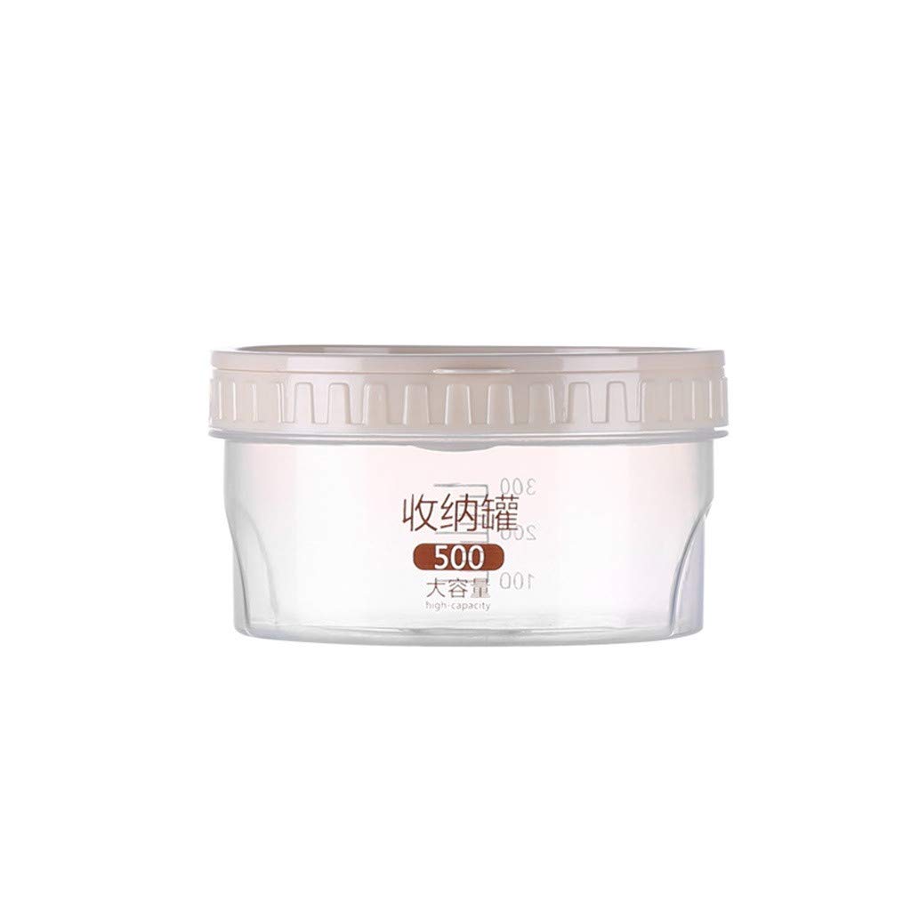 Wenjuan Dry Goods Dispenser Storage Box, Transparent Sealed Jar with Spoon,Round Grain Storage Tank (A: 500ml)