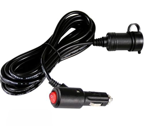 Image of RIGGEAR Car Cigarette Lighter Extension Cable, 3m /10ft Long Lighter Extender Cord with Switch, LED Indicator and Dust Cap for Tyre Inflator /Accessories, Heavy Duty Extension Cable, 15A Fuse