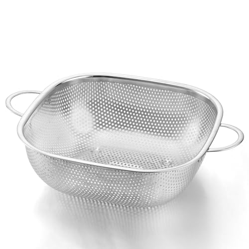 Herogo Square Colander 20cm, Stainless Steel Perforated Wire Sieve with Handle, Fine Metal Sink Mesh Strainer for Kitchen Washing Vegetable/Fruit/Noodle/Food Preparation, Dishwasher Safe