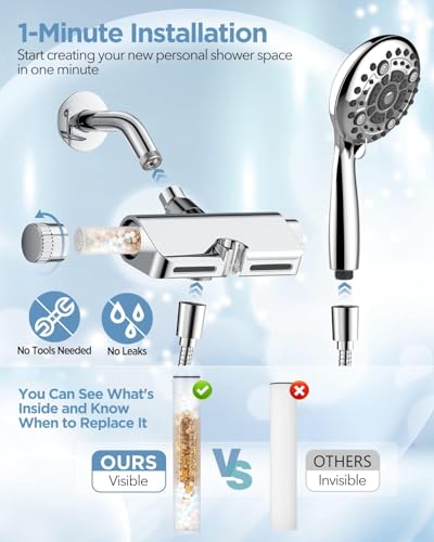 Image of ALTON SHR22525, Filtered Shower Head with Hand Shower, Chrome | Filter Shower, Hard Water Softener, Overhead Shower Filter | 2-in-1 Shower System with 6-Function Hand Shower