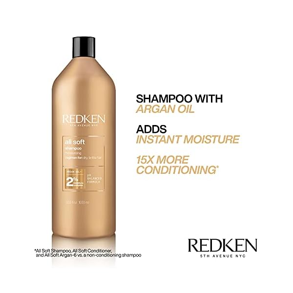 Redken All Soft Argan Oil Shampoo | For Dry / Brittle Hair | Provides Intense Softness and Shine | Travel Size | 33.8 Fl Oz