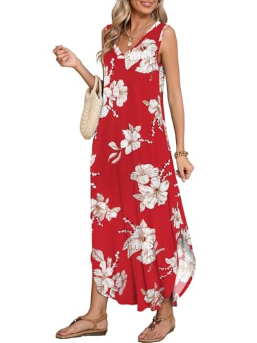 Image of BELAROI Womens Plus Size Maxi Dress Sundress Summer Casual Sleeveless V Neck Pockets Beach Swimsuit Coverup Loose