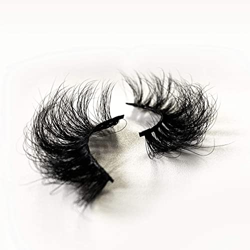 Newcally False Eyelashes 25mm Real Mink Lashes 2 Pairs 5D Mink Fake Eye Lashes Dramatic Long Messy Cross Strip Lashes