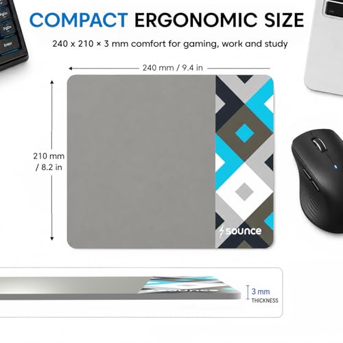 Image of Sounce Mouse Pad | Speed & Precision Optimised | Premium Anti-Skid Rubber Base | Premium Microfiber Surface | Home & Office, Laptop, Gaming, PC, Mac | 240 x 210 x 3mm | Grey