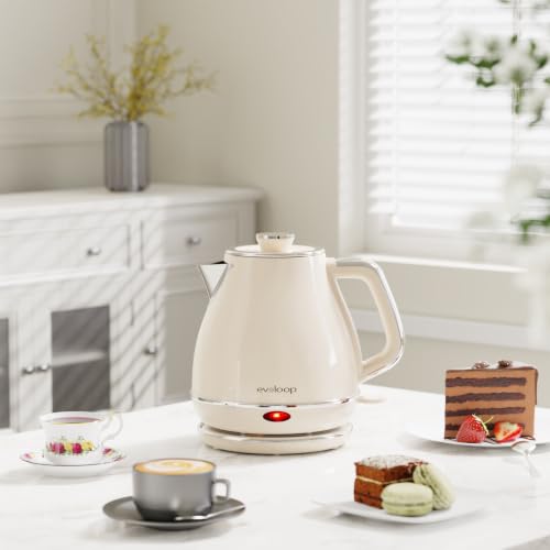 Image of Evoloop Electric Tea Kettle, 1500W /1.0L Hot Water Boiler Heater Pot, Retro Small Electric Kettle, 100% Stainless Steel BPA Free Electric Teapot, Auto Shut-Off & Boil-Dry Protection(Beige)