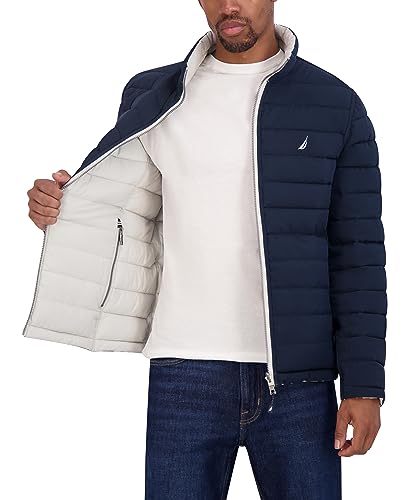 Image of Nautica Men's Reversible Quilted Puffer Jacket -Midweight Mechanical Stretch Winter Coat