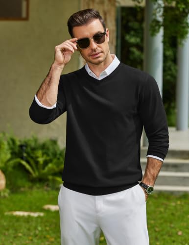 Image of COOFANDY Mens Casual V Neck Sweater Knit Slim Fit Long Sleeve Pullover Top