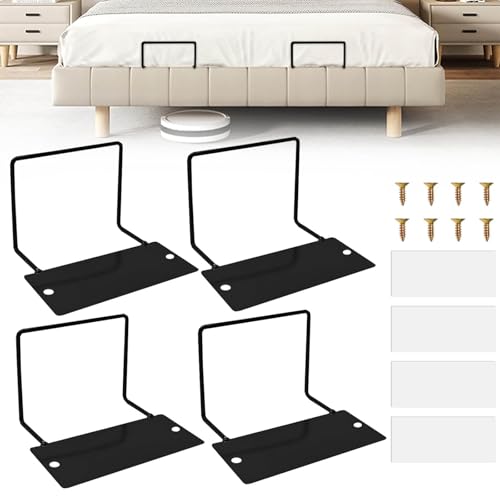 Sujeta Colchones, 4 Piezas 10cm alto Estabilizadores de Colchón, Estabilizadores de Colchón Metálicos con Adhesivo de doble cara y Tornillos, para Somier apto para la Mayoría de Armazones, Negro