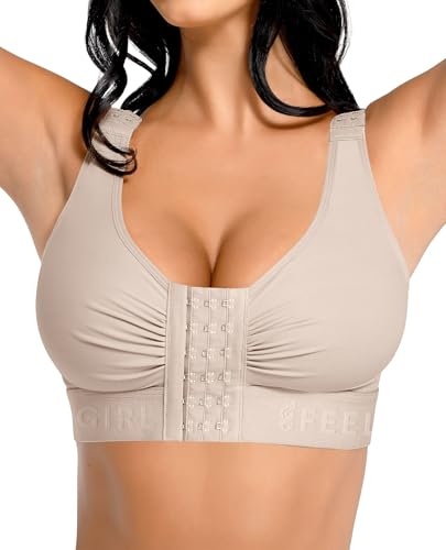 FeelinGirl Post Surgery Compression Bra Soft Support for Mastectomy Breast Augmentation Breast Lift Bra After Surgery Gray M
