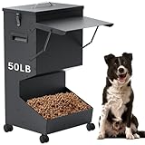 Willinglong 1 Pcs Automatic Large Dog Feeder with Lid and Wheels Outdoor 50 Lbs Self Feeding Pet Food Dispenser for Large Breed Dogs Pets