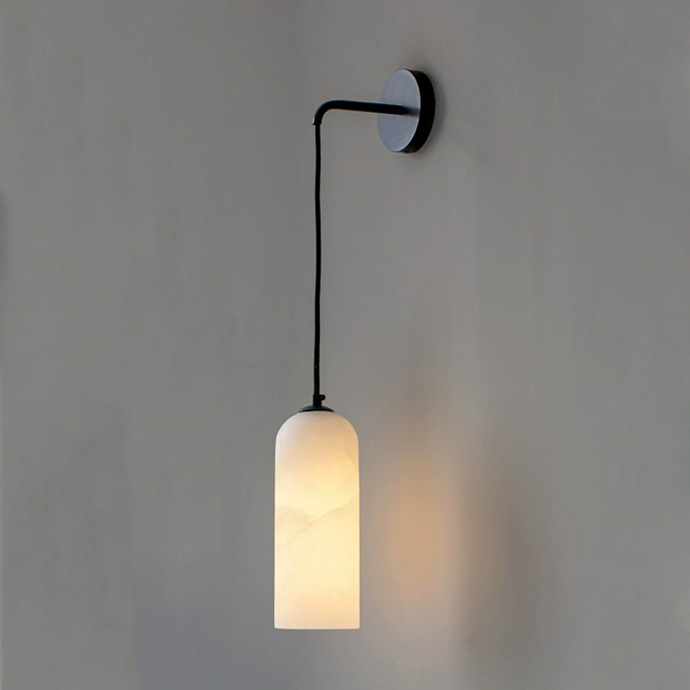HUAYUSEDF Gold Alabaster Wall Sconce Mid Century Bedroom Natural Stone Mounted Light Fixture Modern Marble Lighting Nordic Hallway Brushed Brass Lamp for Living Room Bedside Stairs Aisle(Dark)
