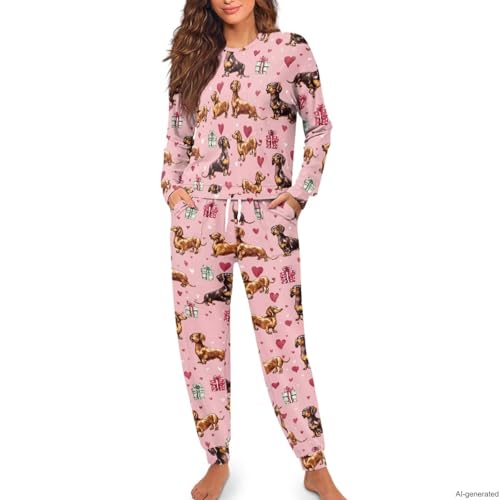 Image of Women's 2 Piece Printed Pajama Set Long Sleeve Sleepwear Set with Long Pants Casual Lounge Sets with Pocket
