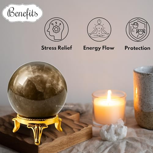Image of Certified Smoky Quartz Crystal Ball for Meditation - Premium Crystal Vastu Items for Home and Feng Shui Items for Good Luck - Ideal for Pooja Supplies and Spiritual Practices (2 inch Inch)
